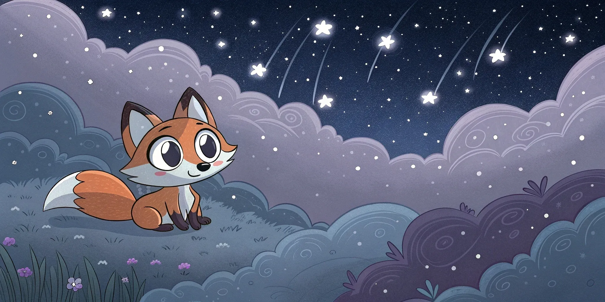 A dreamy world of clouds and stardust with Milo floating peacefully