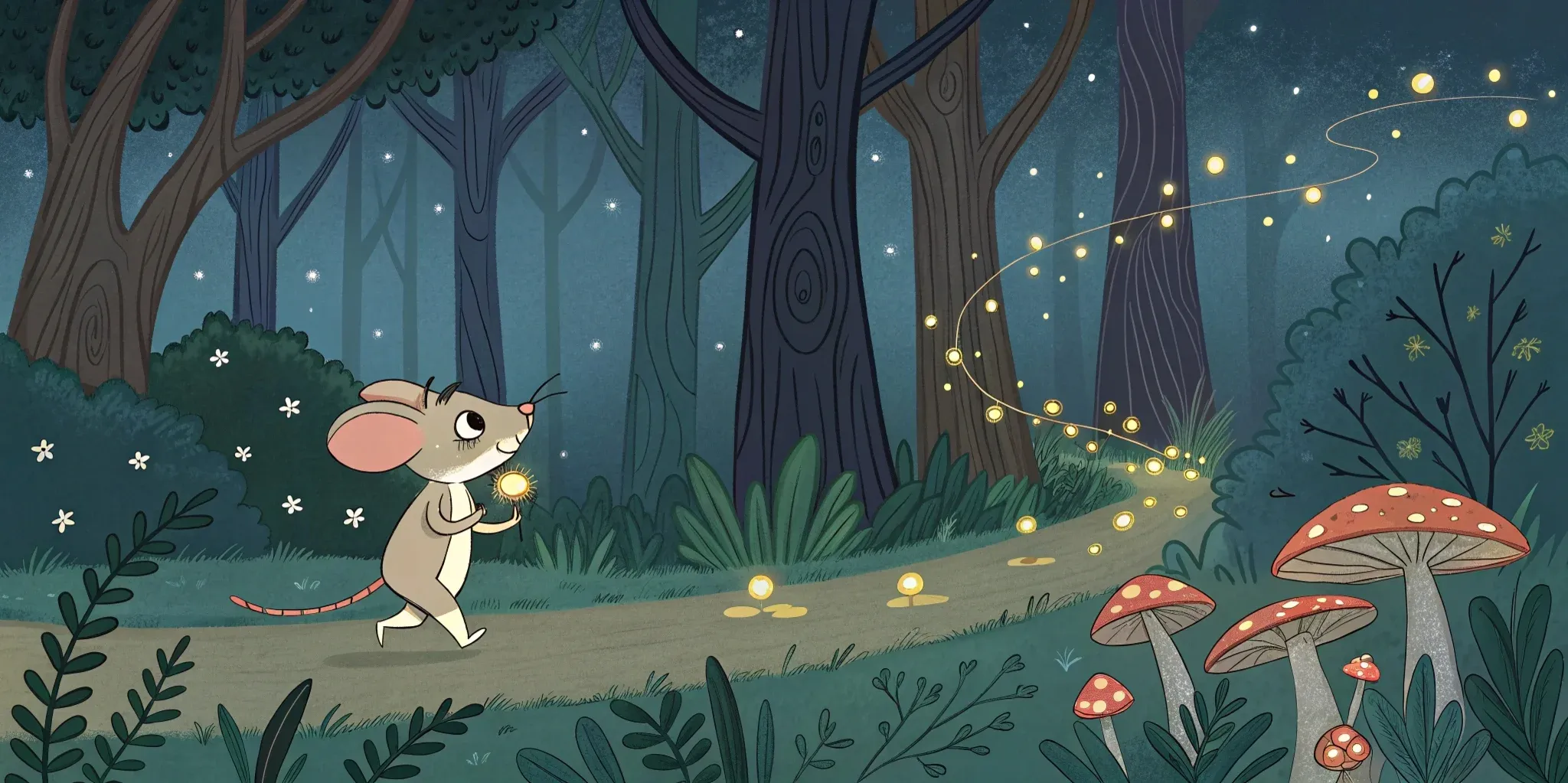 Magical fireflies illuminating Moonbeam's path