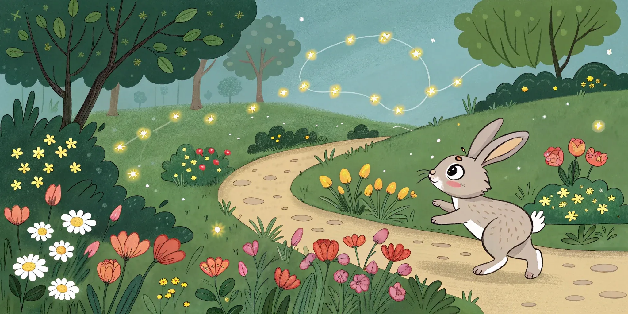 Magical fireflies lighting Cuddle's path
