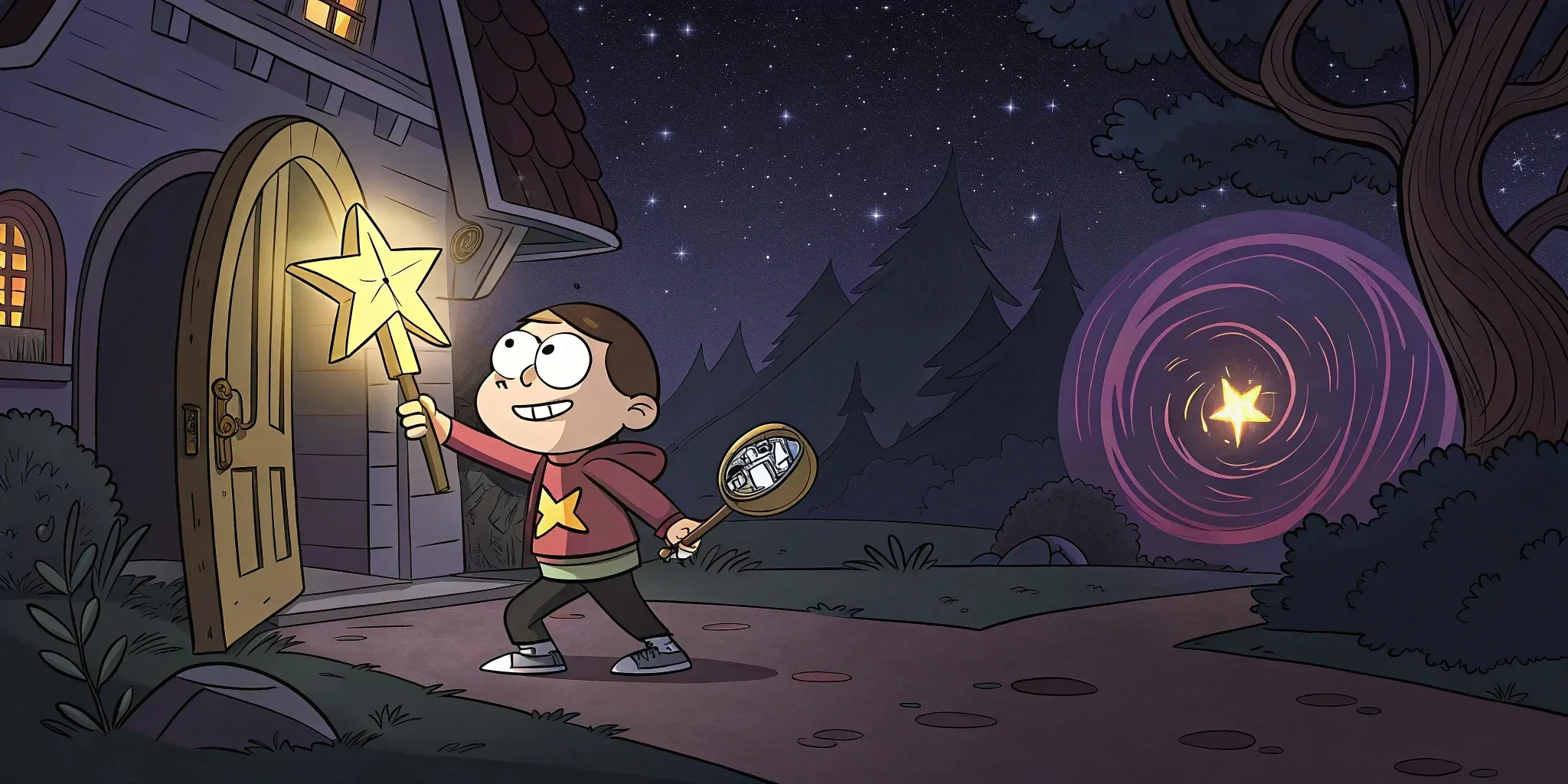 Julian returning home through the magical portal with the restored Star of Dawn