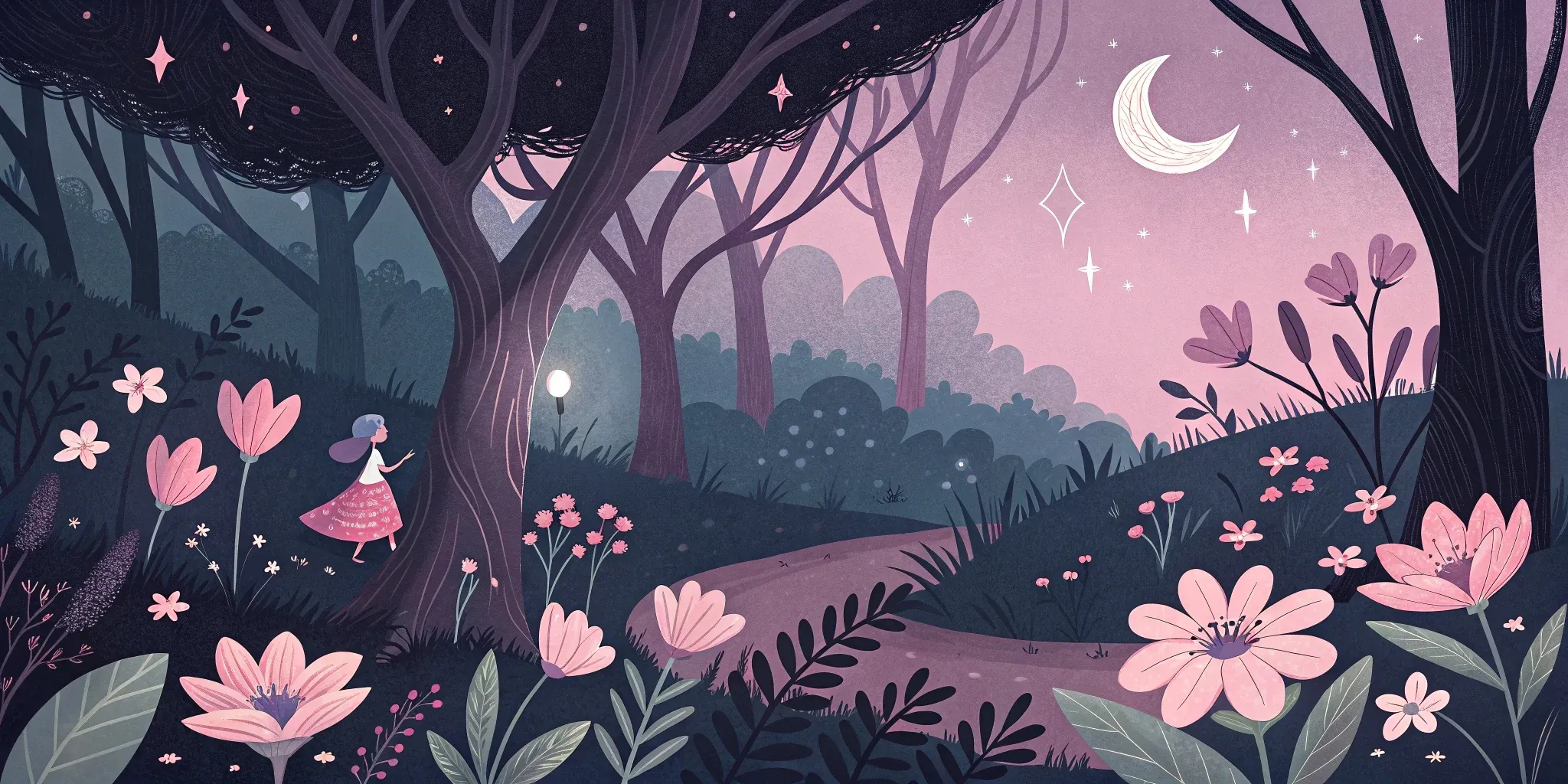 A secret grove bathed in moonlight, with a small, glowing shard resting among delicate flowers